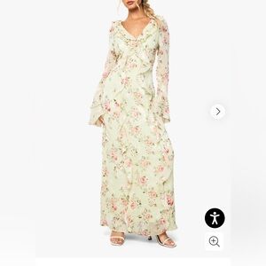Boohoo Floral Long Sleeve Maxi Dress - mint green and Pink